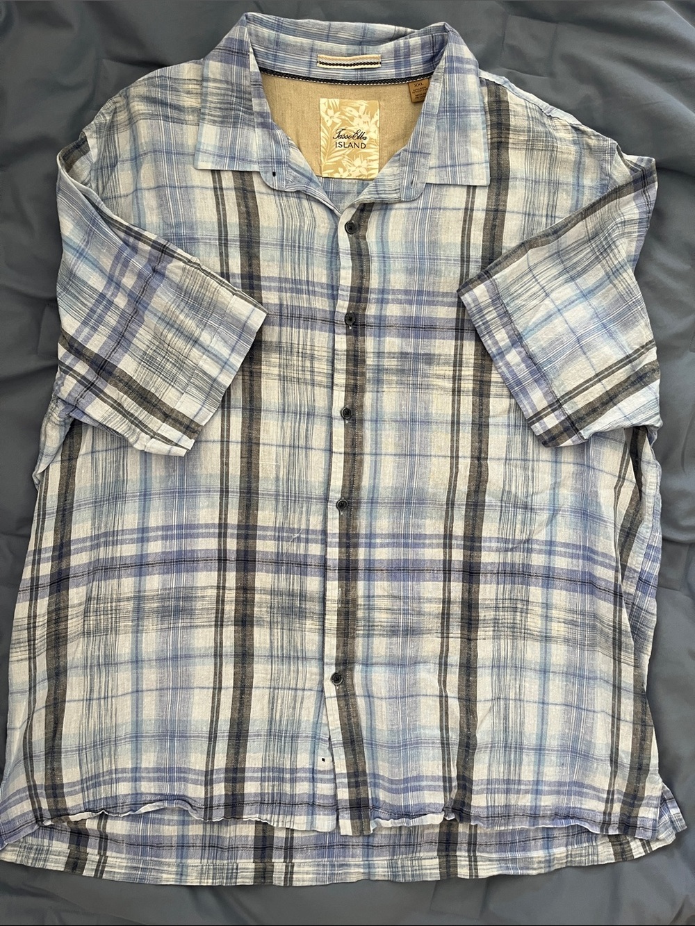 Tasso Elba Island Light Blue & Gray Plaid Short-Sleeve Button-Down Shirt